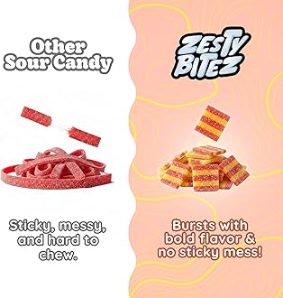 Zesty Bitez - Sour Candy Belts - Vegan Candy Strips, Super Sour Gummies - Mouth Puckering Sweet Candies for Adults & Kids - Resealable Pouch 4.2oz - Strawberry & Banana Flavored