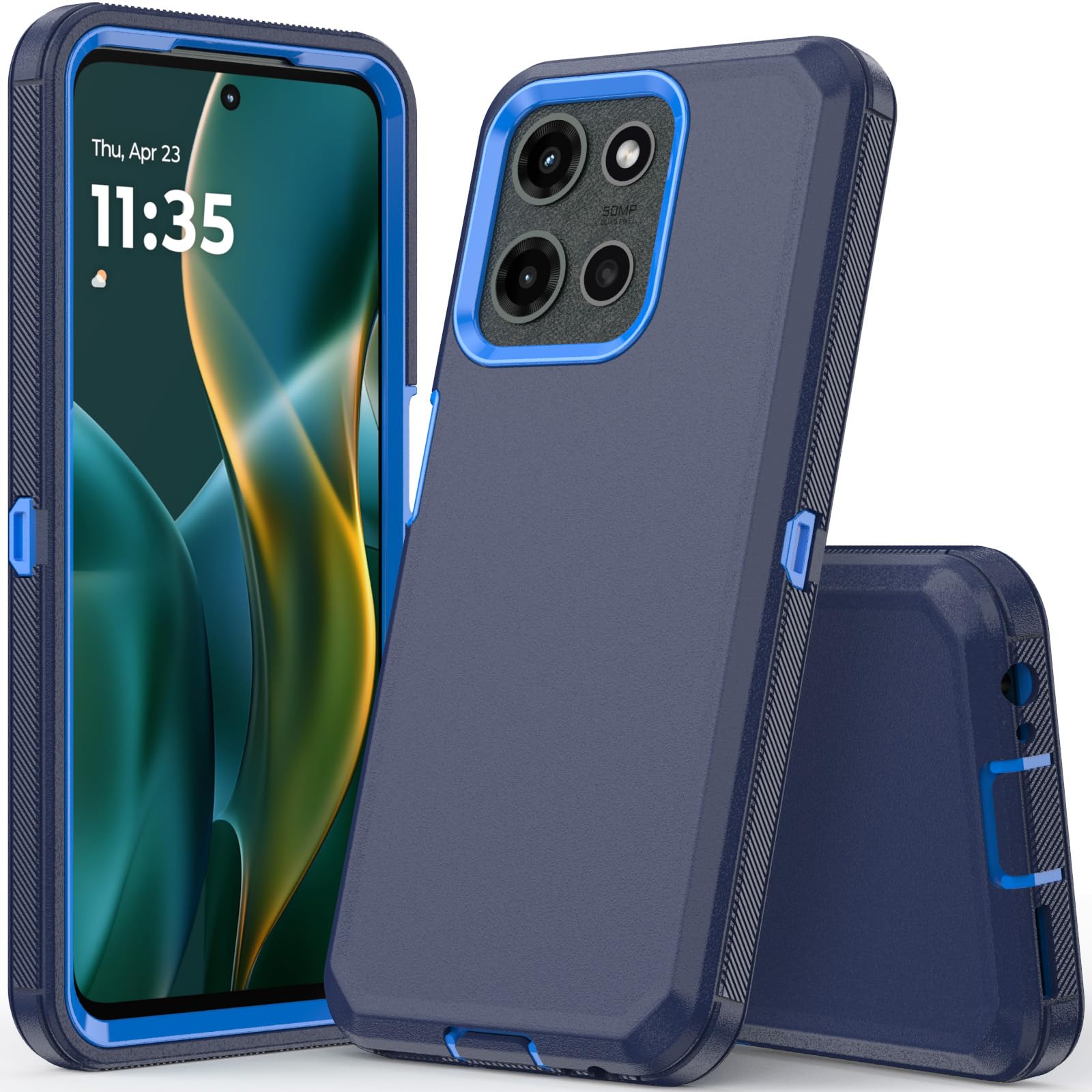 COOYA for Moto G 2025 Case, Heavy Duty Full Body Drop Protection Rugged Shockproof 3-Layer Hybrid Non-Slip Rubber Case, Front Bumper Hard Shell, Raised Edge, Port Anti Dust Cover, 6.7'' Men Women Navy