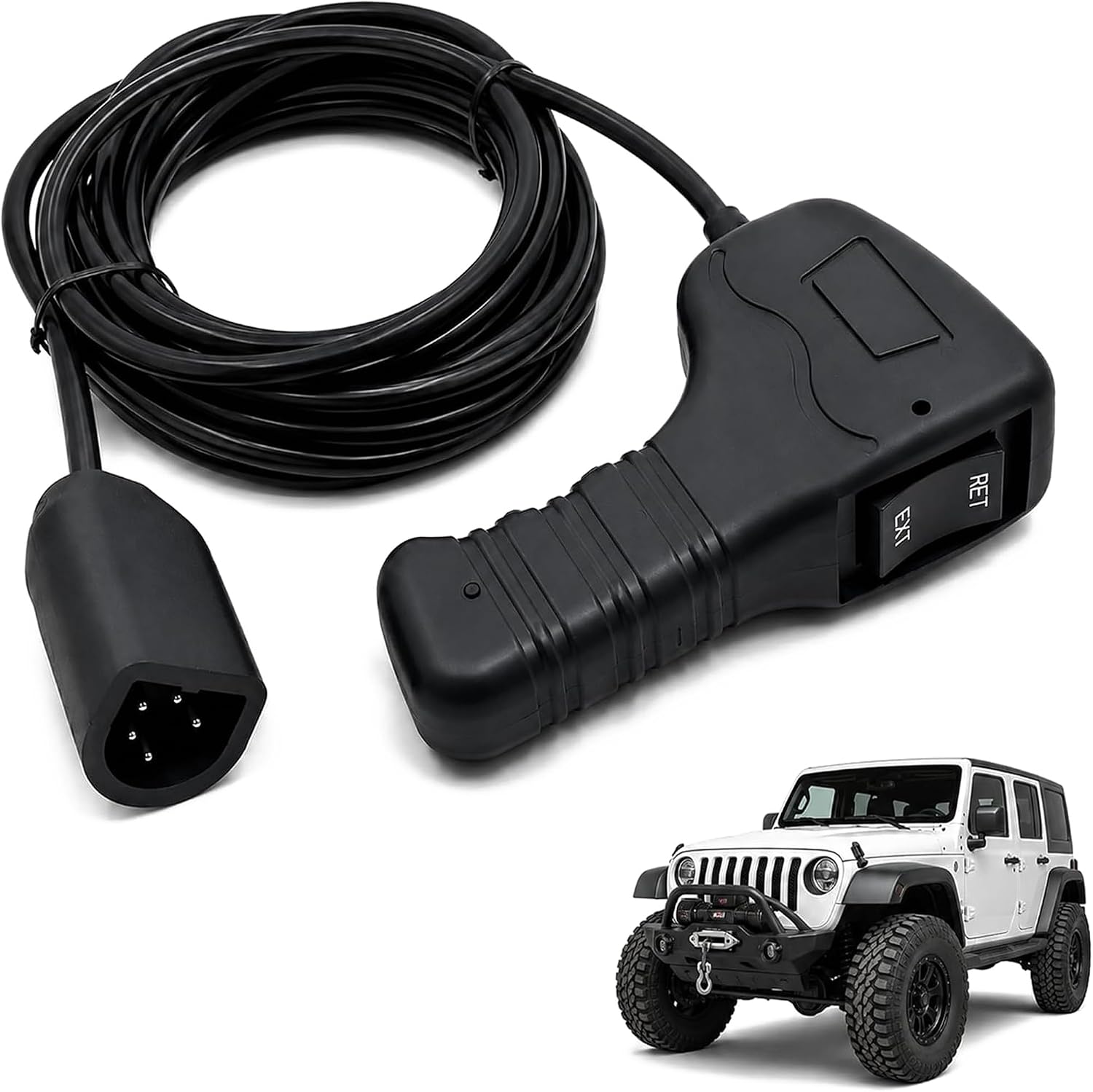 83665 Winch Remote Control, 12 ft Plug-in Corded Handheld Controller with 5-Pin D-Shaped Cable, Power-in/Power-Out Wired Switch for WARN 5-Pin Winch Control Boxes