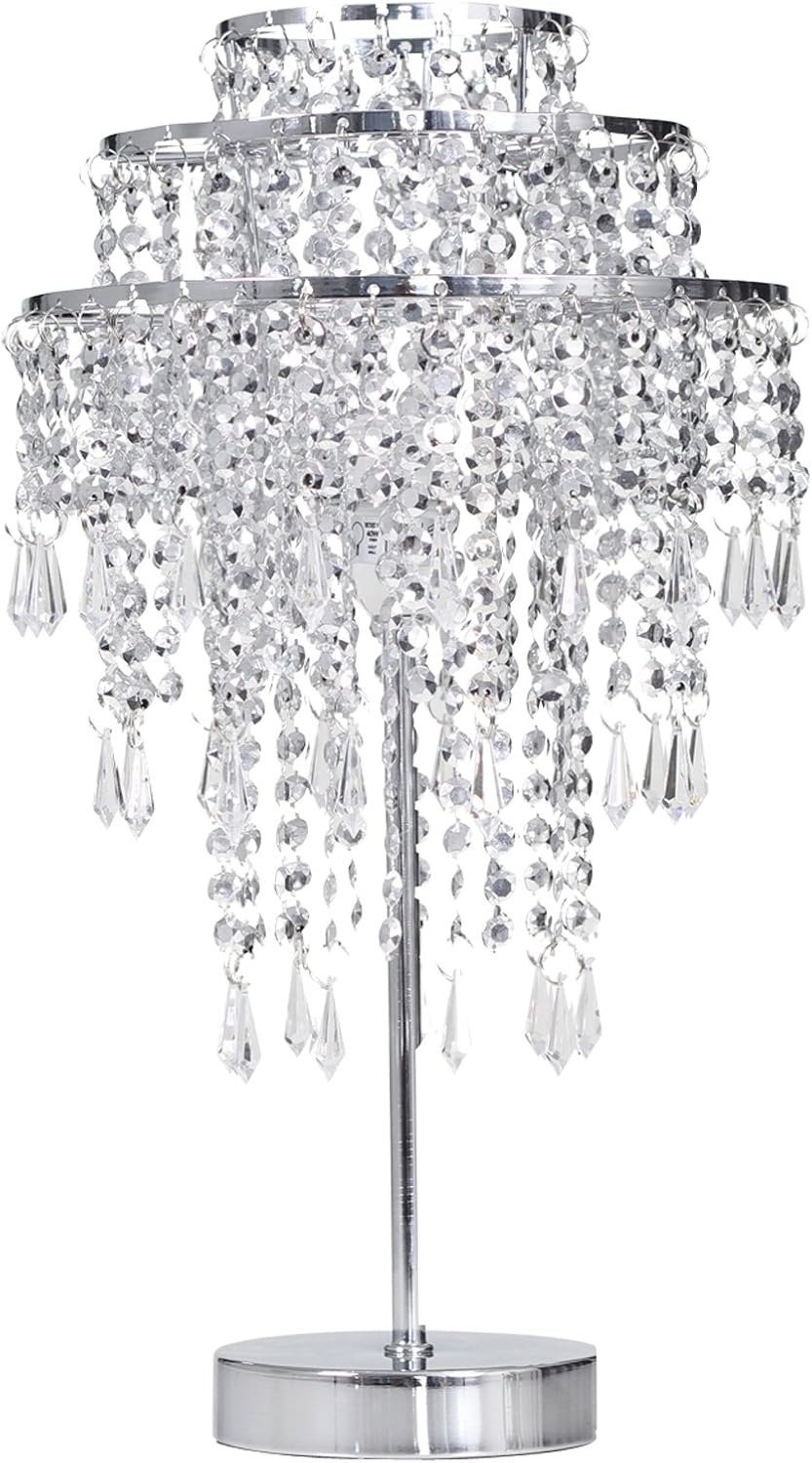 KLiving E14 40 Watt 4 Table Lamp with Acrylic Beaded Shade, Silver