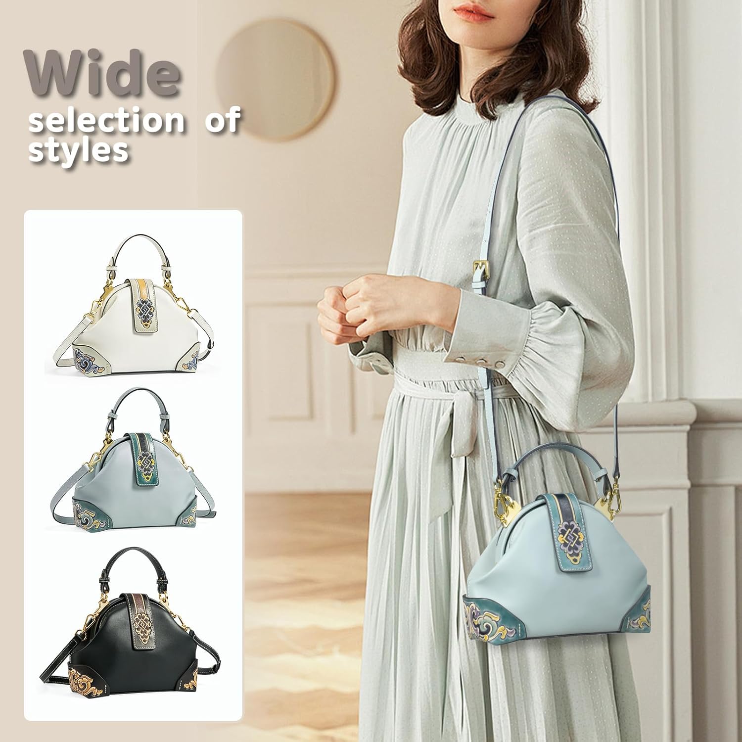 Tote Bag for Women,Leather Crossbody Bags Hand Carved Painted Leather Hobo Bags for Women - Image 2