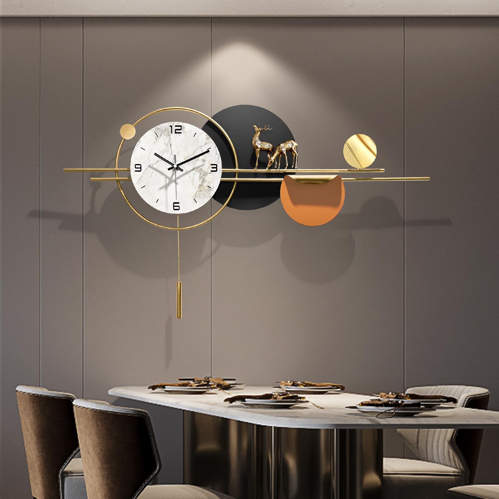SYLUOQP Large Wall Clocks for Living Room Decor,Decorative Modern Silent Wall Clock with Pendulum Metal Wall Art for Kitchen/Bedroom/Entryway/Office Decor,90 * 50cm