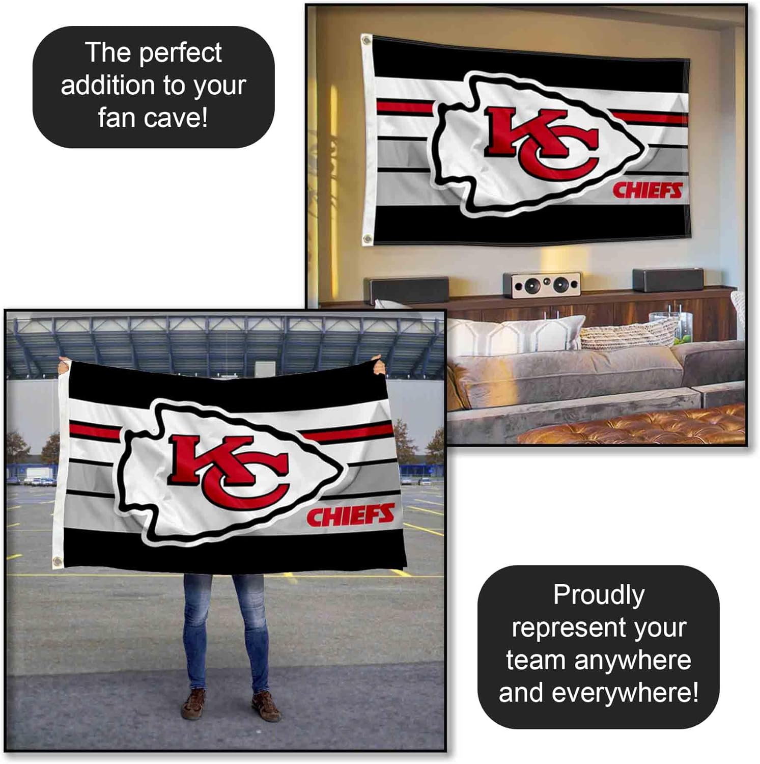 Kansas City Chiefs Retro Stripes Large 3x5 Flag - Image 5