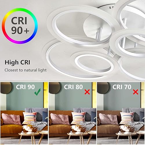 Miniatura 3 de SYZXSP Lámpara de techo LED moderna con control remoto regulable de 6 anillas, lámpara de techo blanca empotrada para sala de estar, dormitorio,