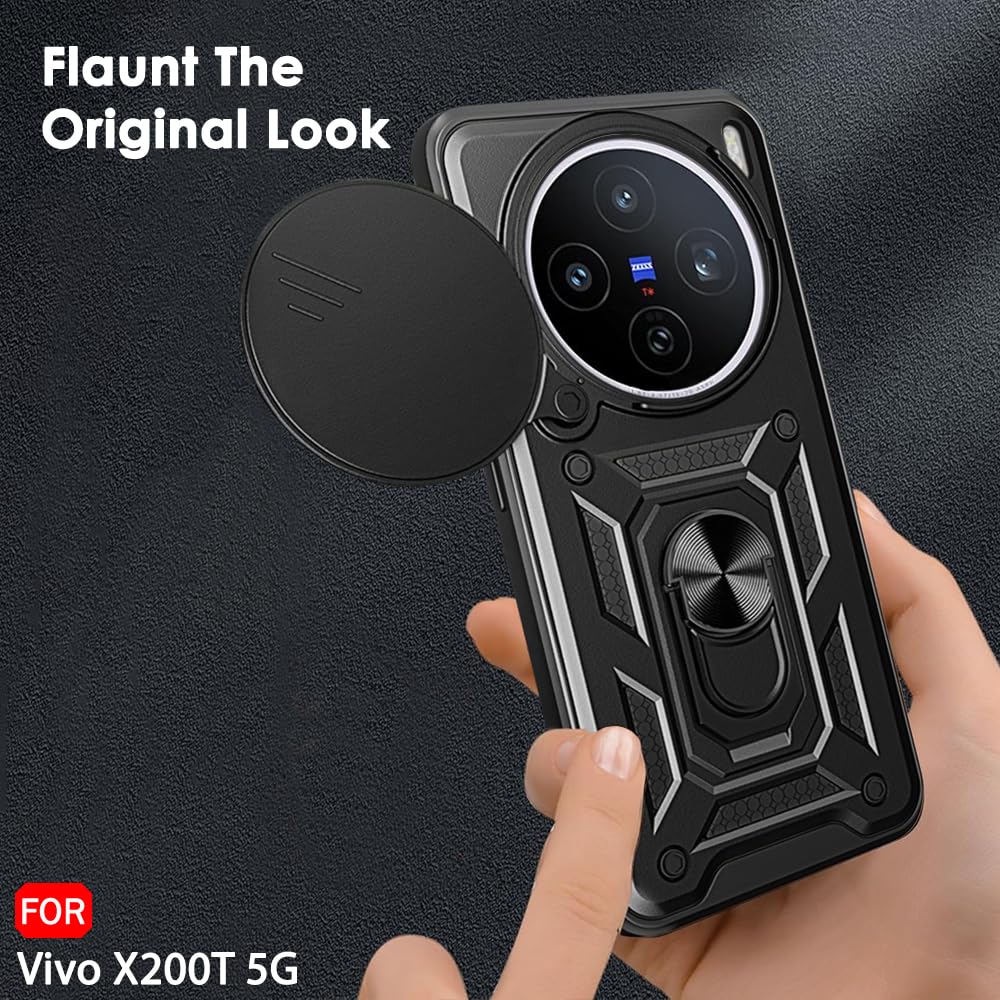 TheGiftKart Tough Armor Bumper Back Cover Case for Vivo X200T 5G | Kickstand & Ring Holder | 360 Degree Protection Back Cover Case for Vivo X200T 5G (PC & TPU, Rotating Camera Cover, Black) — Amazon image 6