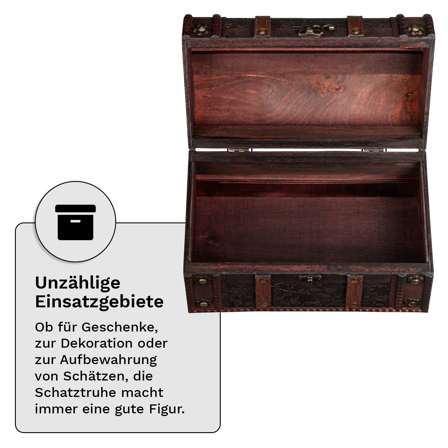1PLUS, Forziere, bauletto in legno e cuoio sintetico, (L x P x A) 28 x 17 x 16 cm, marrone