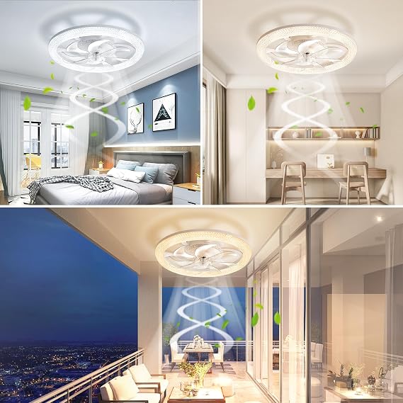 Ceiling Fans with Lights, 48cm Modern Smart Ceiling Fan Lights with Remote Control, 6 Speeds Quiet Dimmable Low Profile Small Fan Lightes Ceiling for Bedroom Living Room Dining Room [Energy Class F]