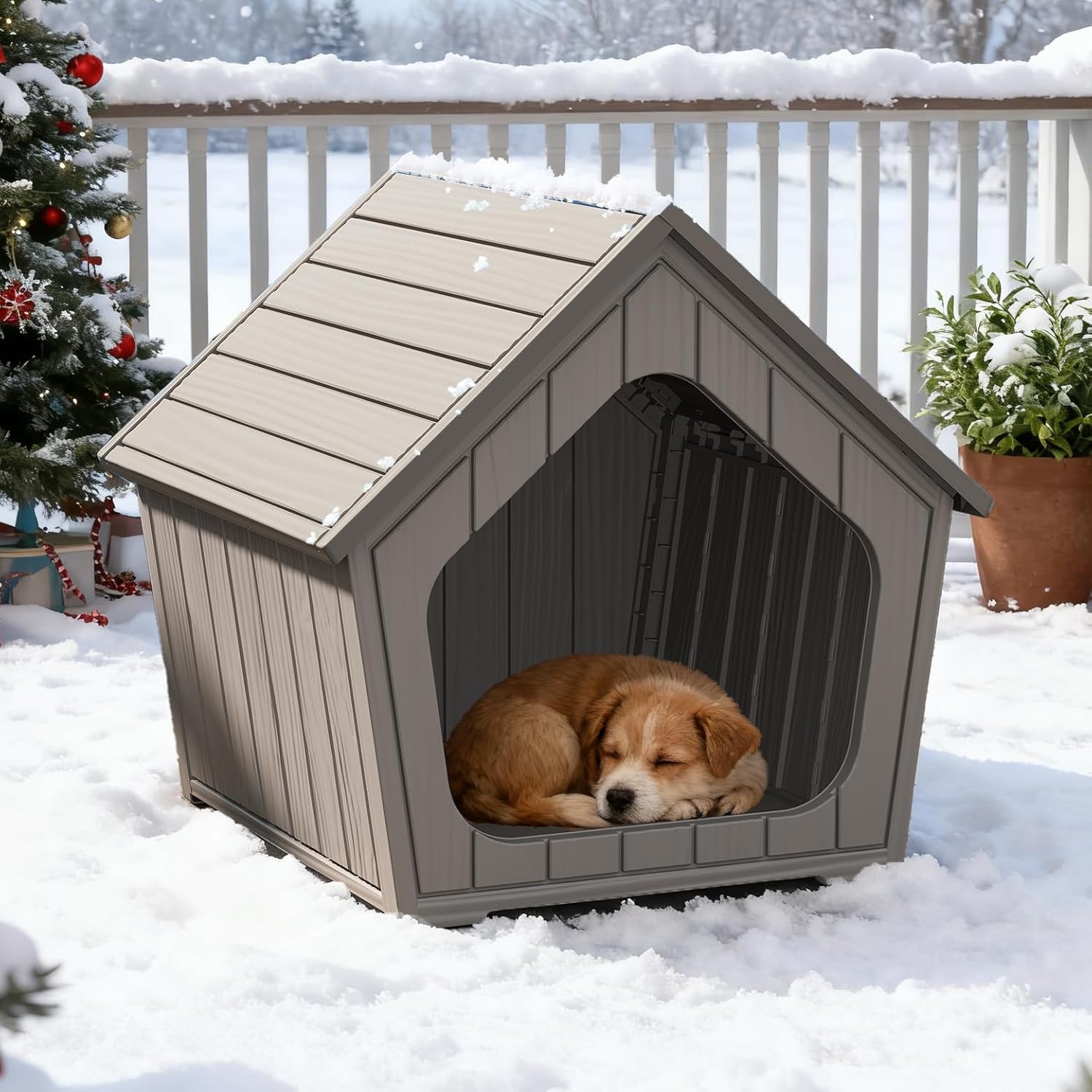 KAMABOKO Dog House for Indoor & Outdoor, Weatherproof Plastic Puppy Kennel, Durable PP Pet Shelter with Ventilation for Small Dogs and Puppies,Gray
