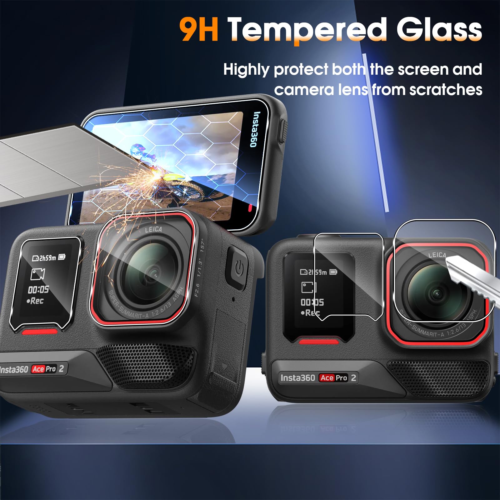 Pellicola Protettiva Insta360 Ace Pro 2, Schermo Vetro Temperato, Protezione Lente Fotocamera 2+2+2 Pezzi, HD Chiaro Anti Graffio