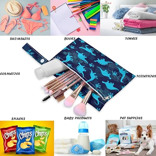 Miniatura 3 de visesunny Blue Dinosaur Footprint - 2 bolsas húmedas con bolsillos con cremallera, lavable, reutilizable, espaciosa para viajes, playa, piscina,