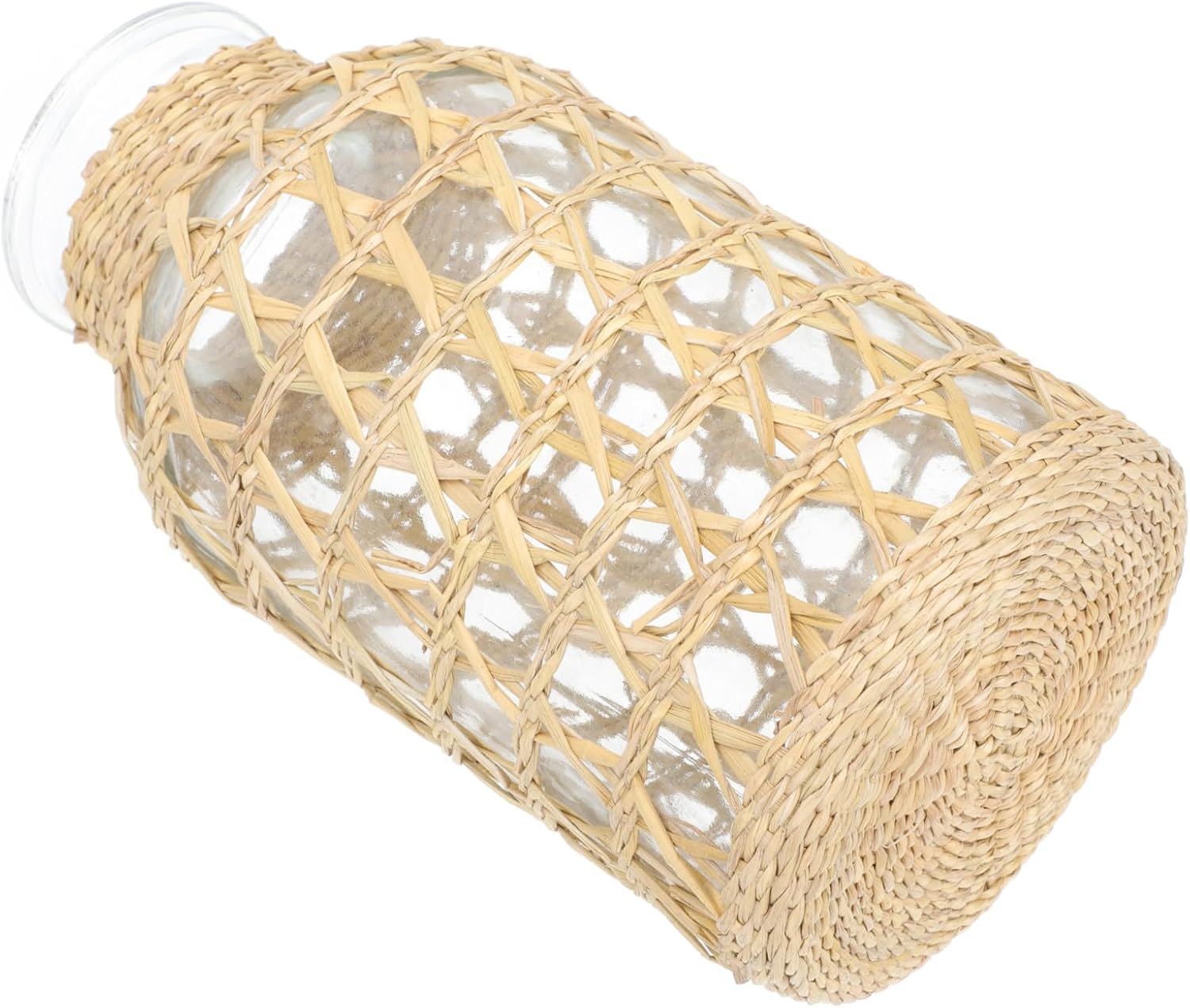 DOITOOL Rattan Woven Glass Vase 6.24 Inch Decorative Desktop Flower Arrangement Container for Home and Office