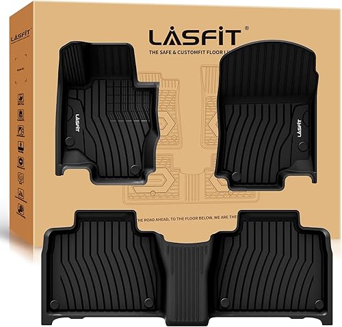 LASFIT Tapetes de elastómero termoplástico para 1a, 2a y 3a fila de asientos de auto, para todo tipo de clima, de ajuste personalizado, color negro