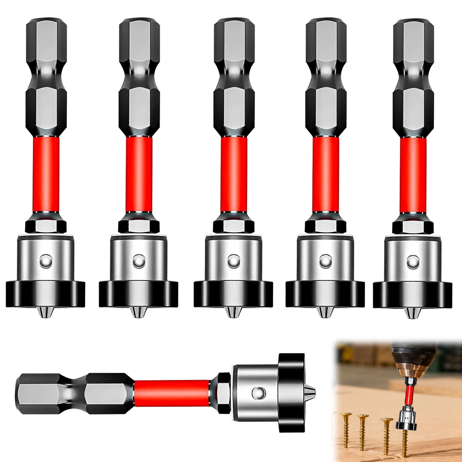 6Pcs Magnetic Drywall Screw Setter Bits, 1/4" Hex Shank Drywall Screw Bit PH2, Plasterboard Screw Bits for Electric Drill & Driver Positioning(50mm)