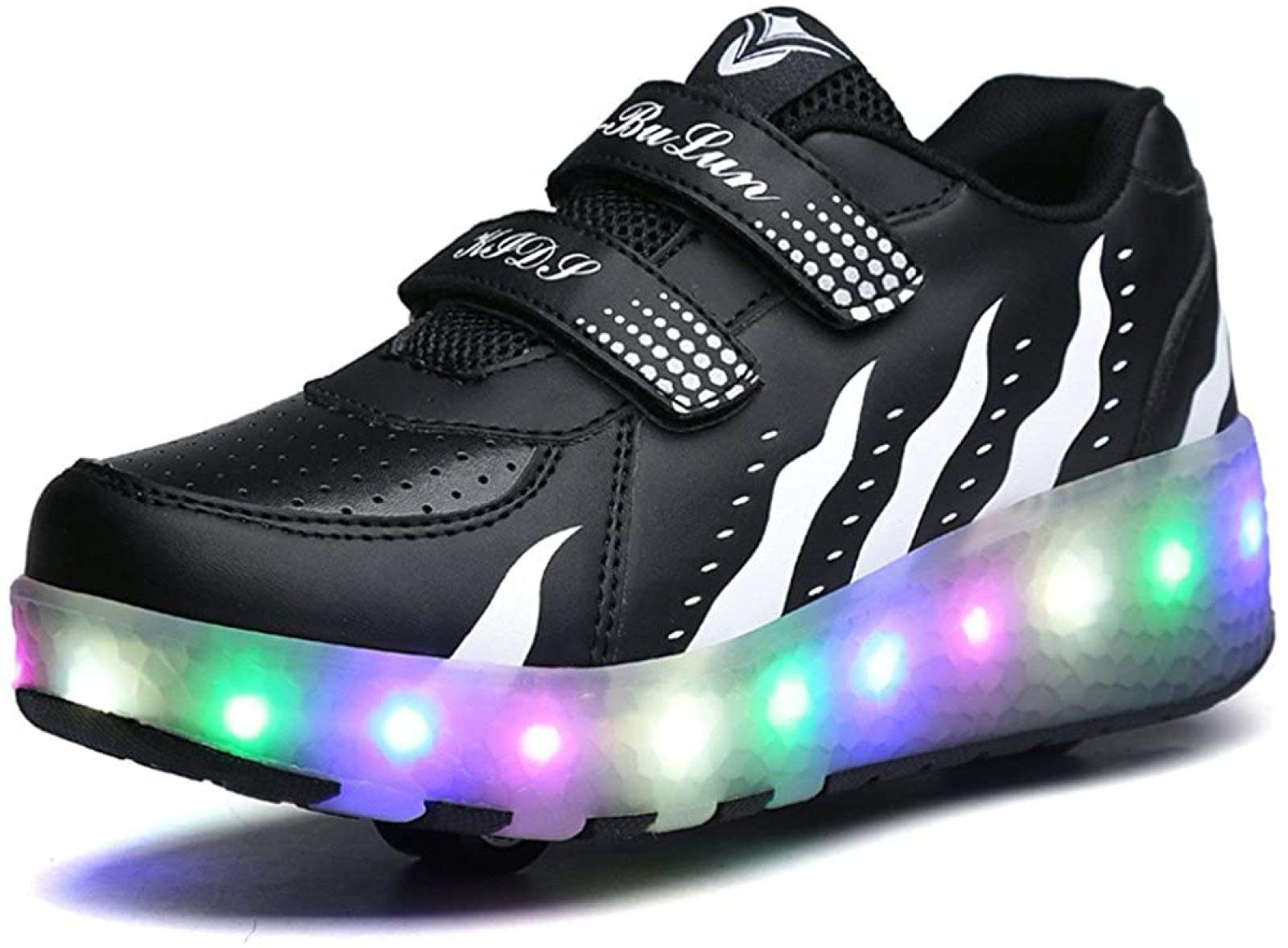 Unisex LED Rollschuhschuhe Mit Doppelrädern Inline Retractable Technical Skateboarding Schuh Outdoor Sport Cross Trainer Vibration Flashing Sneaker Für Geburtstag Halloween Weihnachten,Black-38