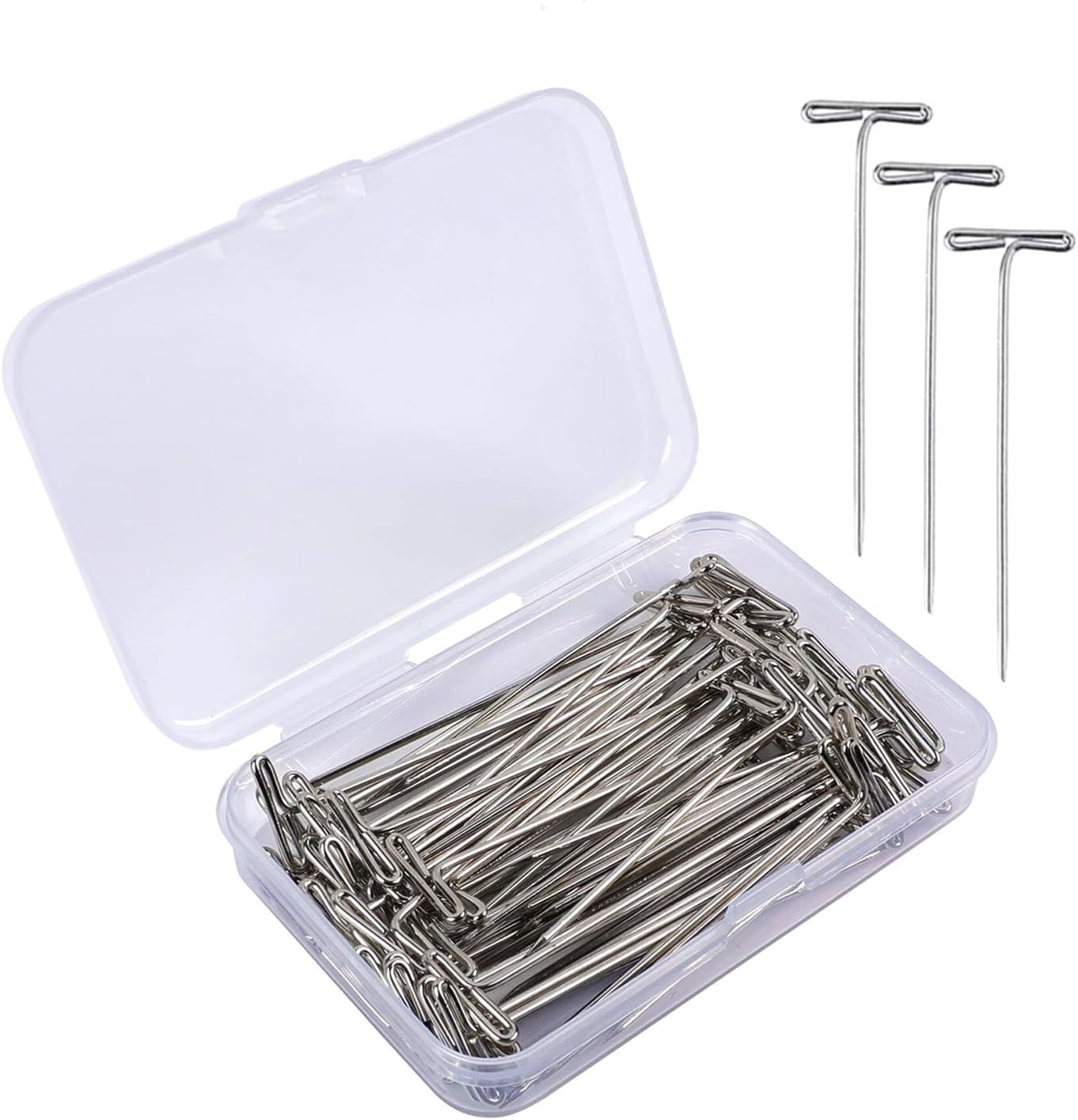 T Pins,50 Pack 2 Inch Sewing Pins for Blocking Knitting, Wig Making and Crafts, Modelling,Straight Pins T-Pins Stainless Steel Nickel Plated with Storage Box