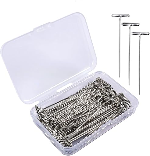 T Pins,50 Pack 2 Inch Sewing Pins for Blocking Knitting, Wig Making and Crafts, Modelling,Straight Pins T-Pins Stainless Steel Nickel Plated with Storage Box
