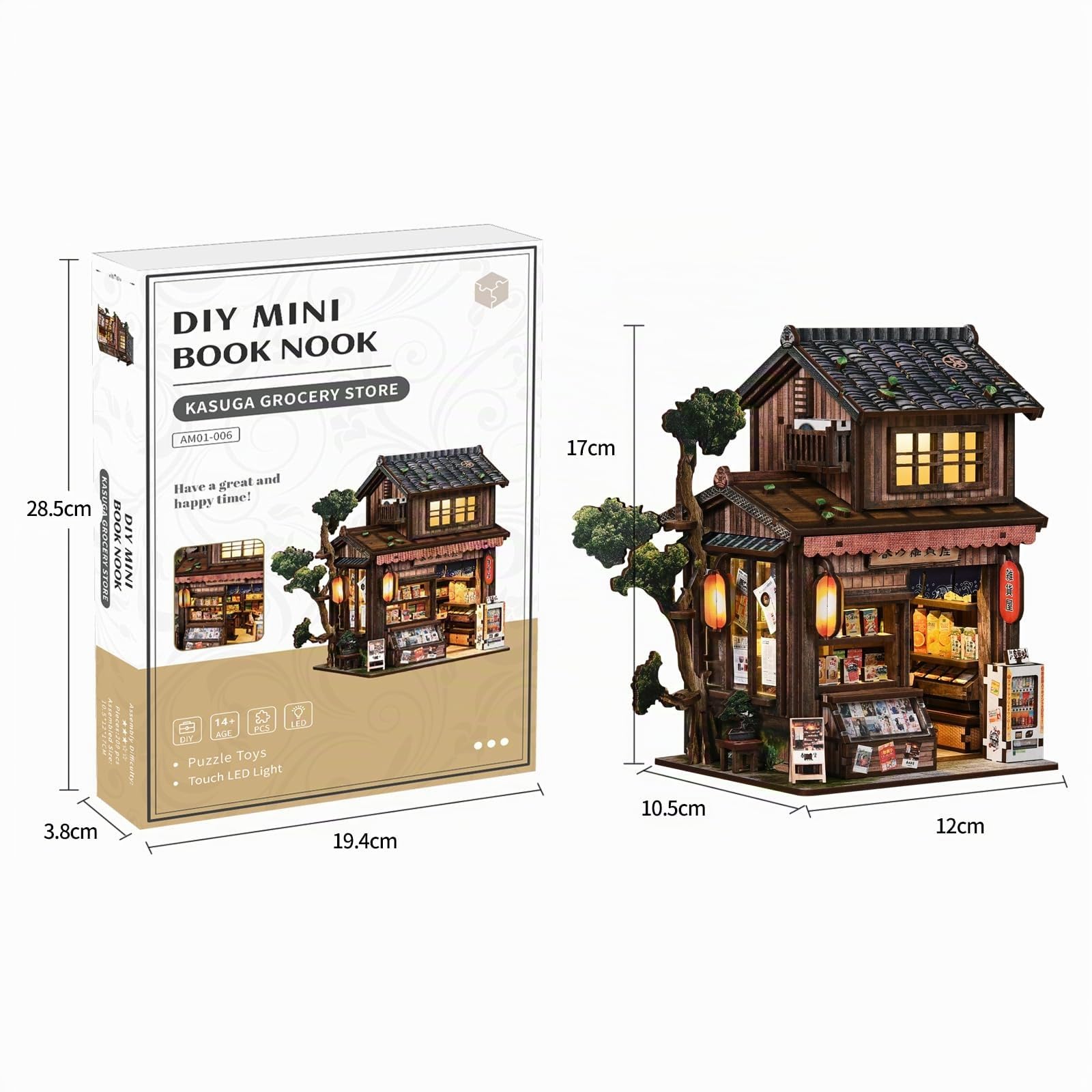 Book Nook DIY Kit-Tienda General Spring Day-Booknook Bausatz mit LED Licht，3D-Holzpuzzles Buchecke, DIY Puppenhaus Häuser，bastelset Erwachsene