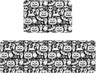 Halloween Kitchen Rugs and Mats Non Slip Washable Set of 2, Skull Pumpkin Stars Horror Spiderwebs Kitchen Runner Rugs Mats for Floor Laundry Room Hallway 19.7"x31.5"+19.7"x47.2"