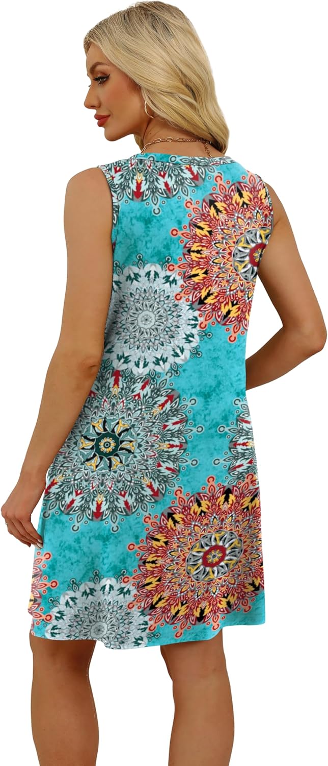 WIHOLL Spring Dresses for Women 2025 Flowy V Neck Sleeveless Dress Sundresses with Pockets Floral Boho XL - Image 5