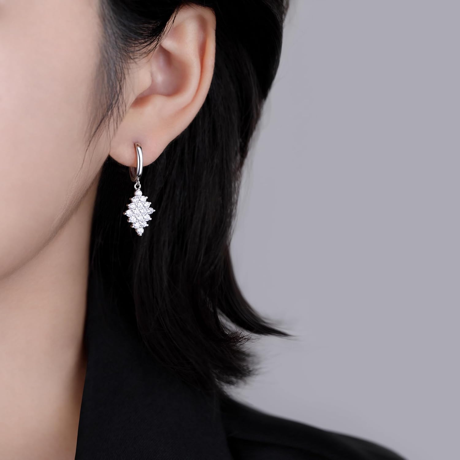 SLUYNZ 925 Sterling Silver Diamond Shaped Dangle Earrings for Women Teens CZ Dangle Hoop Earrings Drop Prom Earrings Bridal Wedding Rhinestone Earrings