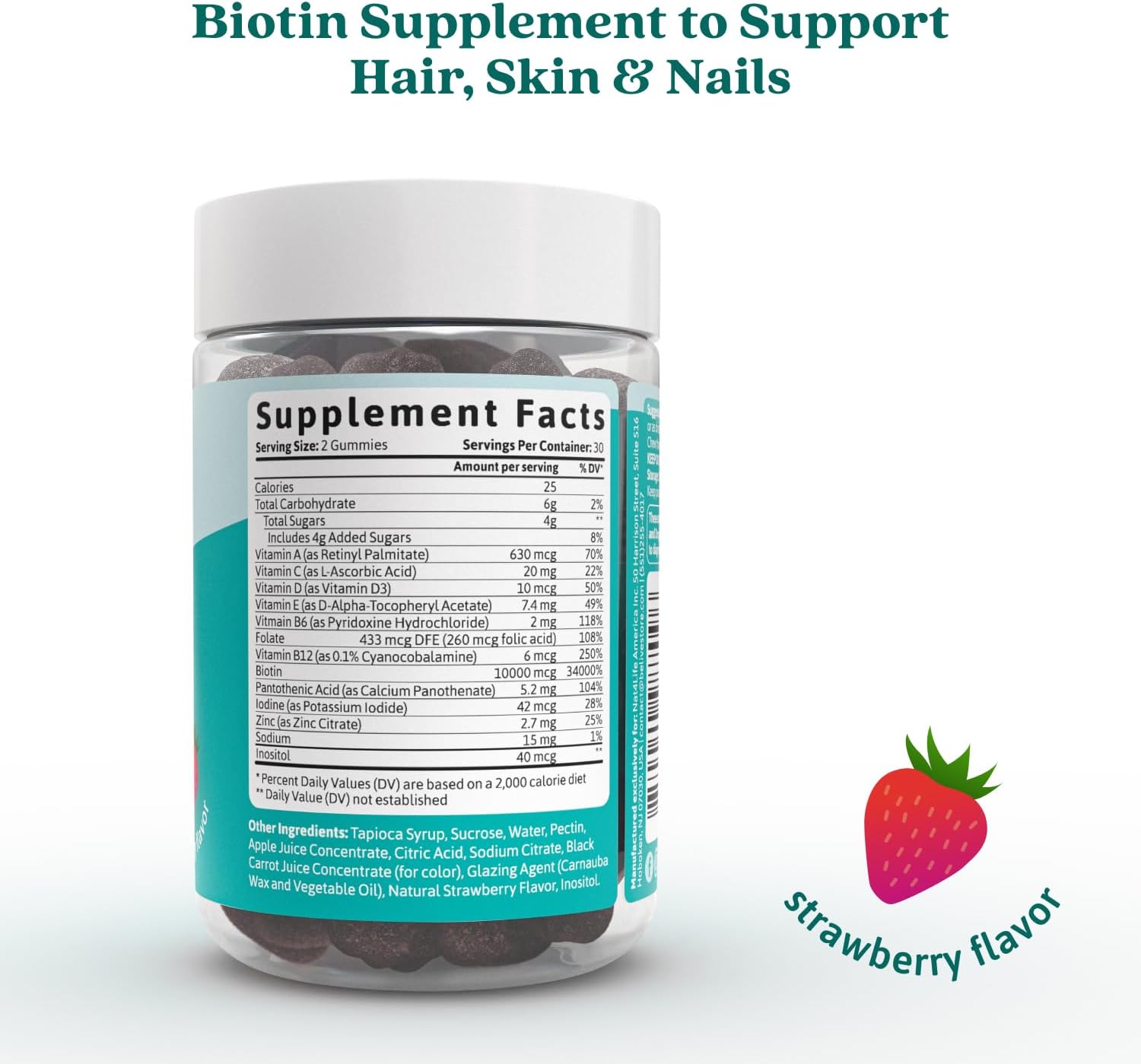 BeLive Biotin Gummies - Skin, Nails & Hair Vitamins with A, C, D, E, B12, Zinc, Folate & Inositol, Biotin Supplement for Anti-Aging, Energy & Collagen Boost, Multivitamin Gummies - Strawberry | 3-Pack