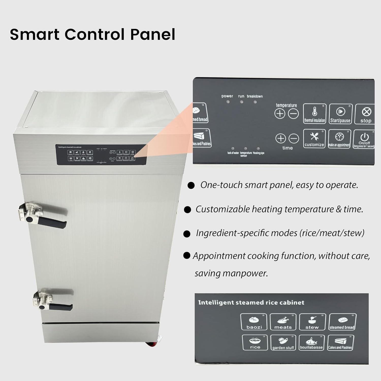 220V 3PH Commercial Electric Steamer 9000W Stainless Steel Warming Cabinet Steam Box 10 Tray Intelligent Steaming Cabine for steamed rice, buns, meat, seafood