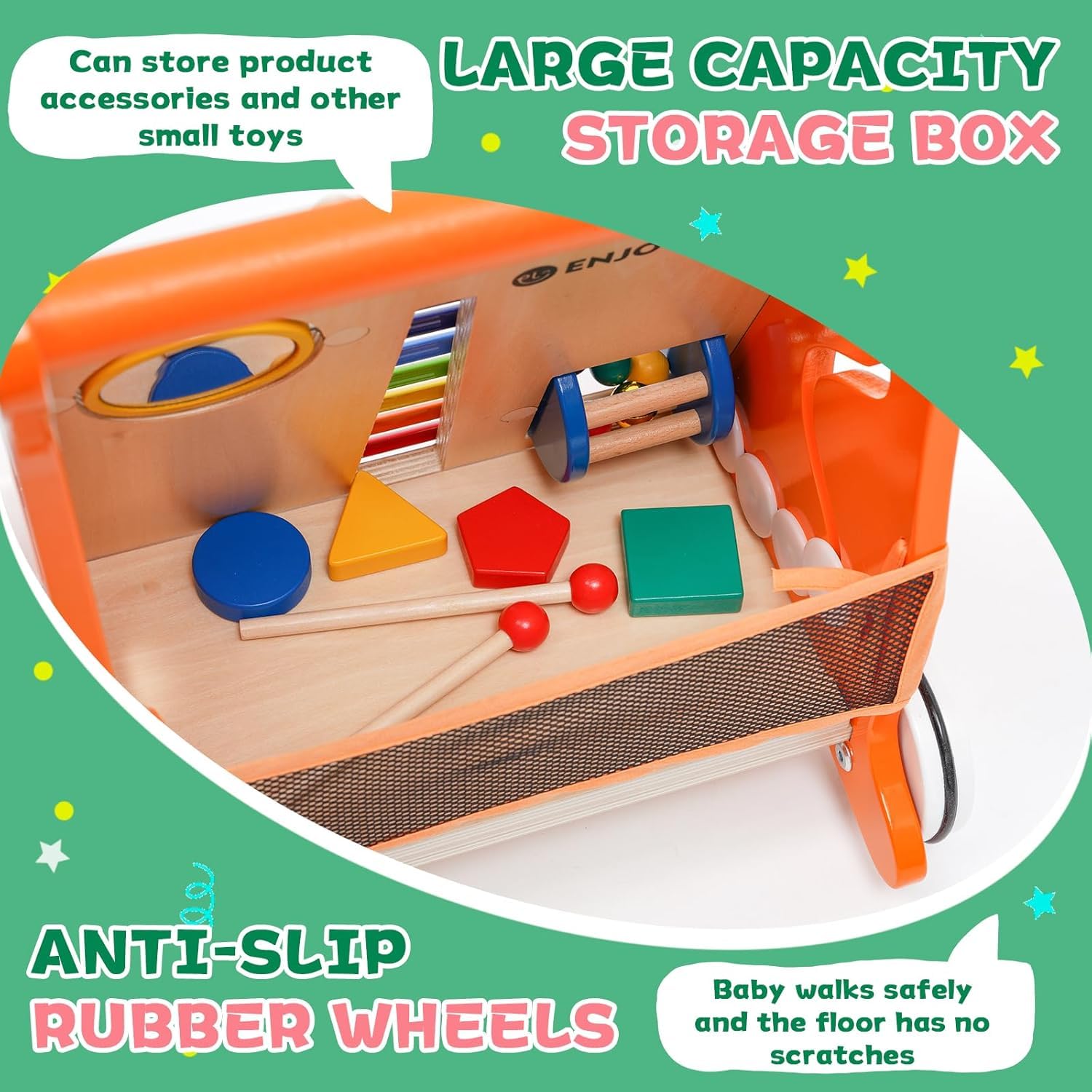 Trotteur Bébé,Chariot de Marche en wood ouet Enfant 1 an-Jouet en Bois avec Musique et trieur de Formes,Jouet Multifonction Montessori,Chariot de Marche en Bois,Cadeau pour Garçons et Filles