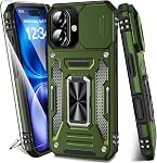 for iPhone 16 Case with Screen Protector+Slide Camera Cover, Military Grade Shockproof Protective Case with Magnetic Kickstand Ring for iPhone 16 6.1 inch (Blue)