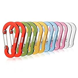 Booms Fishing CC1 Multi-Use Carabiner Clip, 12 Pack Small Caribeener Clips, Mini Keychain Caribeaner Clip 2 inch, Aluminum D Ring Carabiners, New Assorted Colors