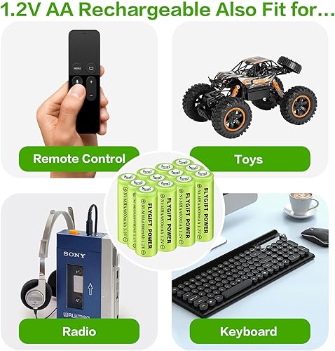 Miniatura 5 de FlyGift Baterías recargables AA de 800 mAh Ni-MH doble A 1.2 V de alta capacidad precargadas para luces de jardín, luces solares de paisaje al aire