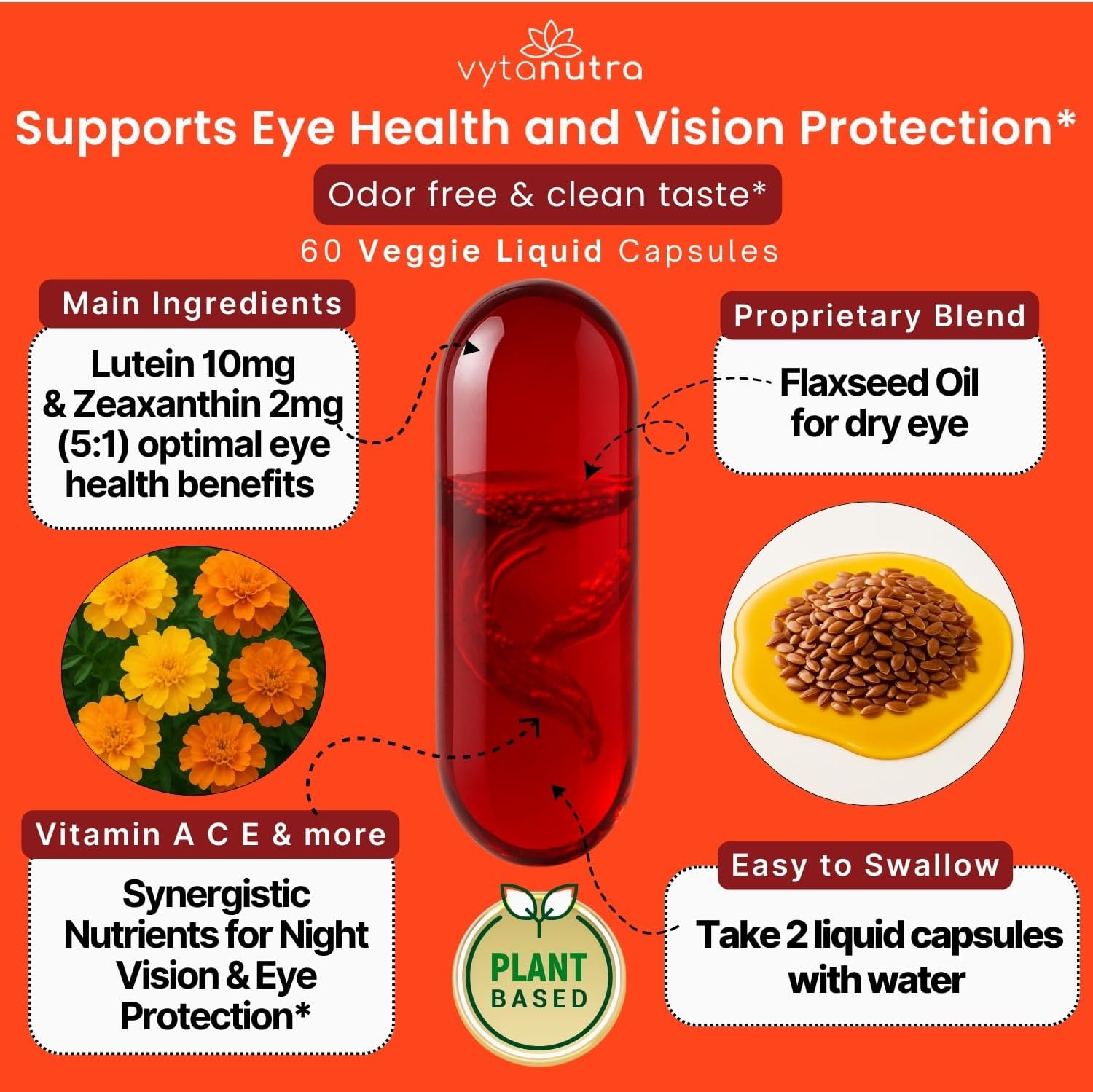 Liquid Lutein & Zeaxanthin – Fast-Absorbing Eye Support for Blue Light & Visual Health with Zinc, Vitamin A & Antioxidants – 60 Veggie Liquid Capsules