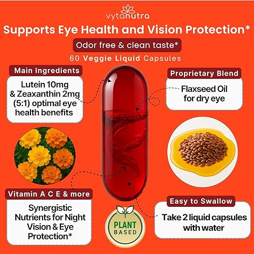 Miniatura 3 de Luteína líquida y zeaxantina  Soporte ocular de rápida absorción para luz azul y salud visual con zinc, vitamina A y antioxidantes  60 cápsulas