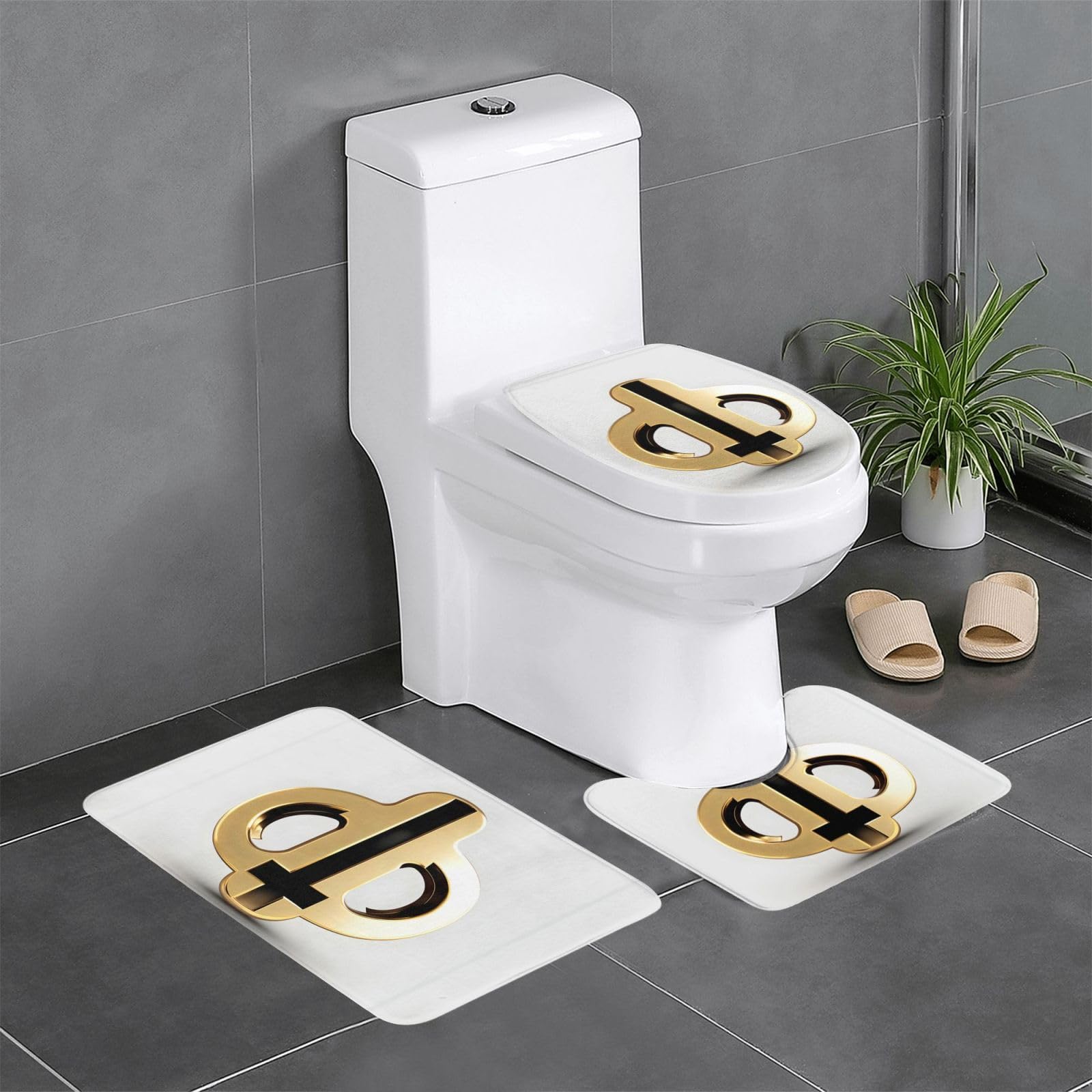 Lot 3 tapis de bain dorés antidérapants pour WC et coiffeuse
