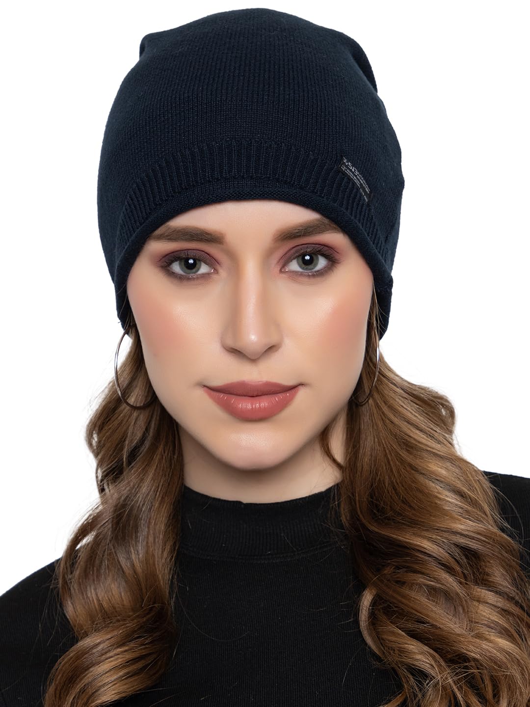 513 Women's Acrylic Solid Knitted Soft and Warm Winter Woolen Skull Beanie Cap Navy-picture-0