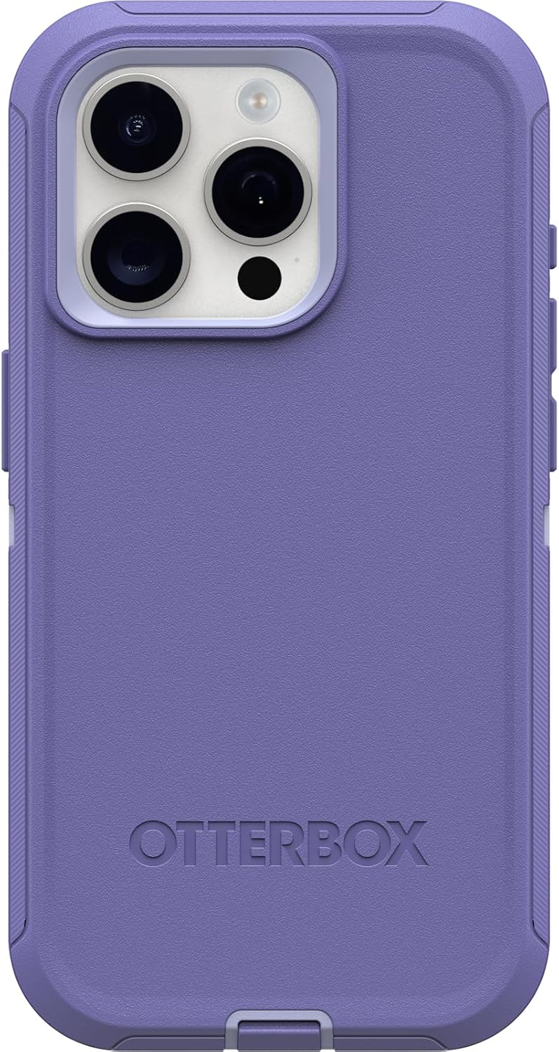 OtterBox iPhone 15 Pro (Only) Defender Series Case - Mountain Majesty (Purple), screenless, Rugged & Durable, with Port Protection, Includes Holster Clip Kickstand