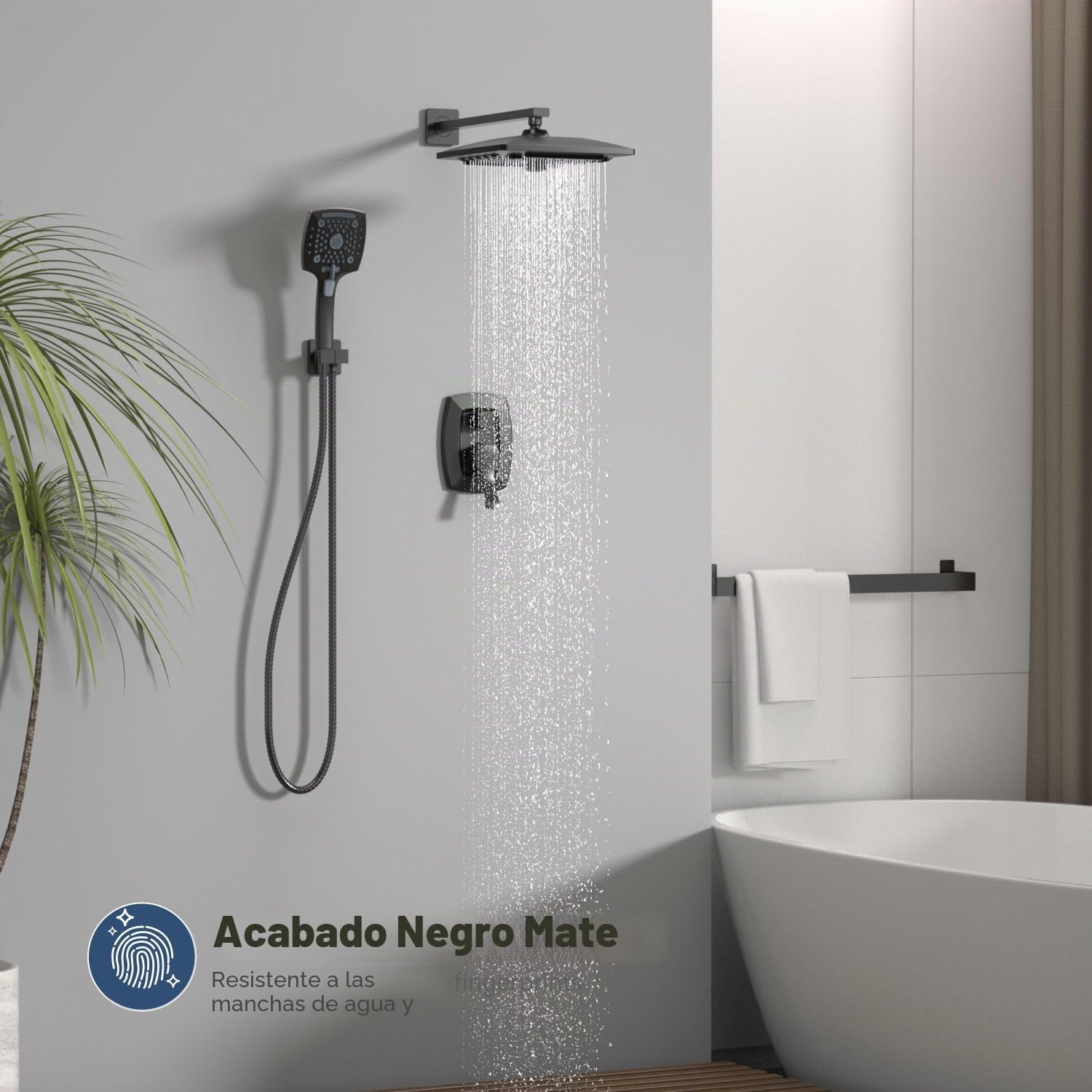 ELLO&ALLO - Grifo de ducha de baño para baño con válvula, cabezal de ducha de lluvia con combo portátil