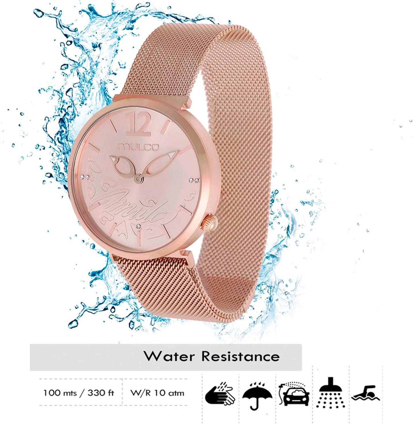 MULCO Watches for Men & Women - Mesh Minimalist Watch, Stainless Steel Case and Band, Quartz Movement, Face Premium Analog Display, 100m - Waterproof