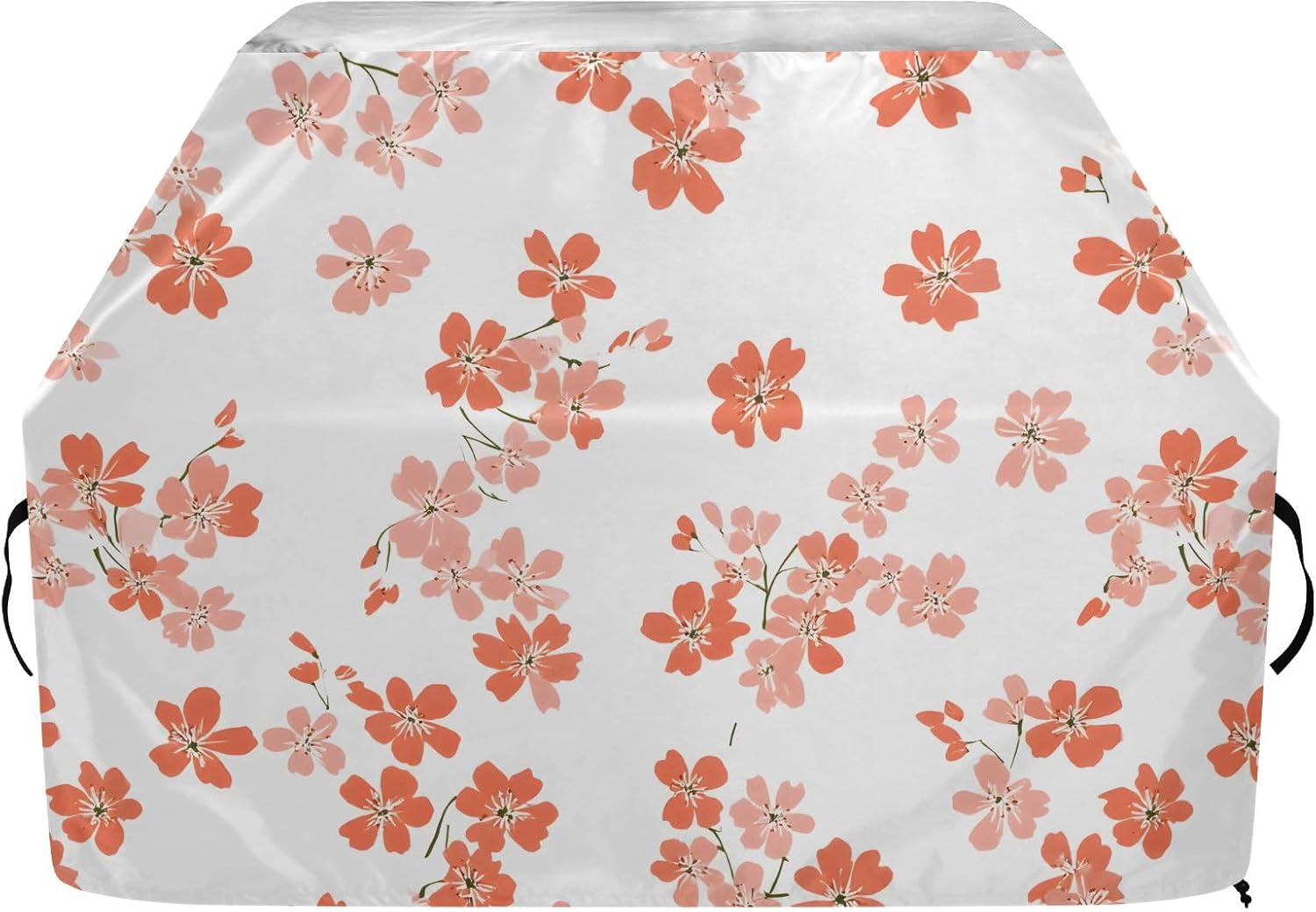 Orange Small Floral Grill Cover for Outdoor BBQ Heavy Duty Waterproof Universal