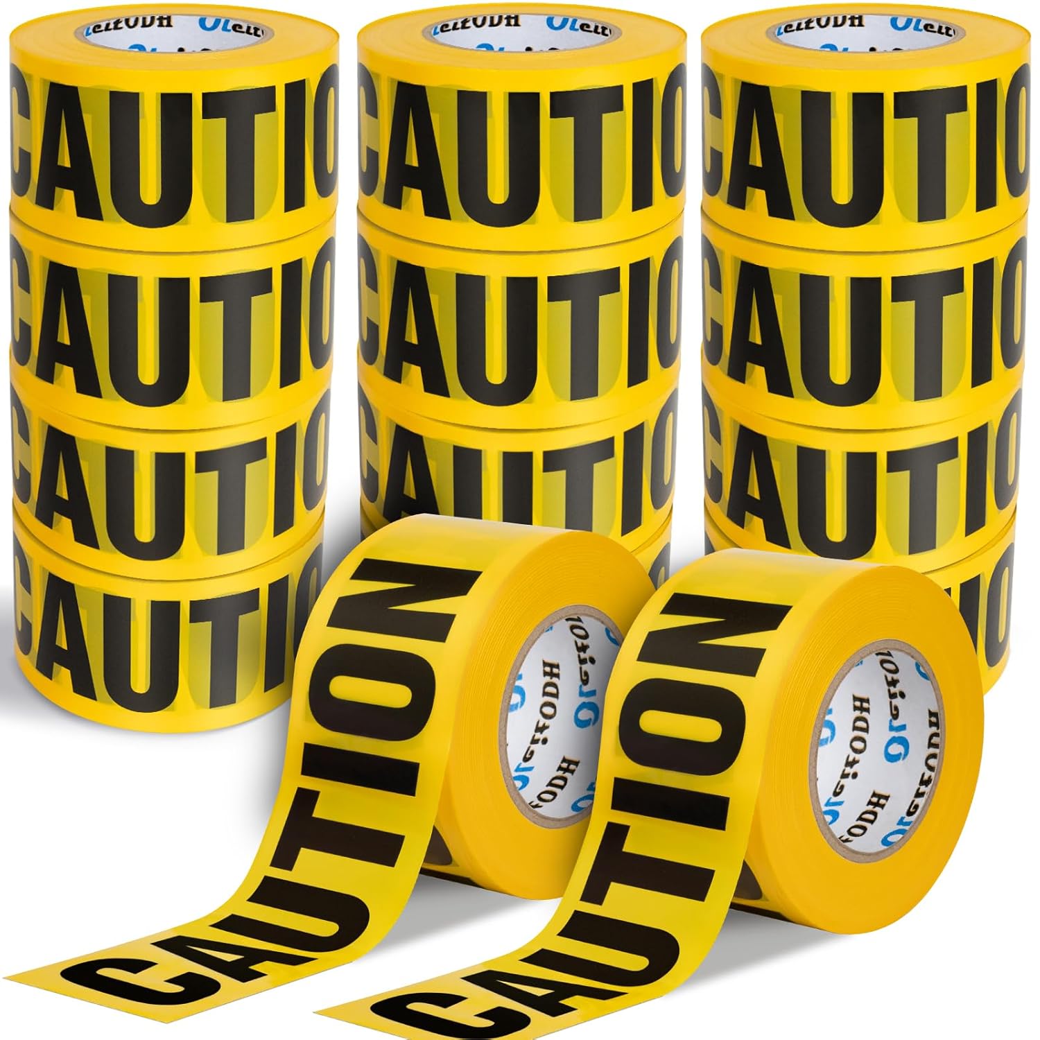 Oleitodh Yellow Caution Tape 12 Pack, 3inch x 1000 ft, Halloween Decoration Party Tape Bulk, Waterproof Construction Warning Safety Tape for Danger/Hazardous Area, Barricade Harzard Tapes