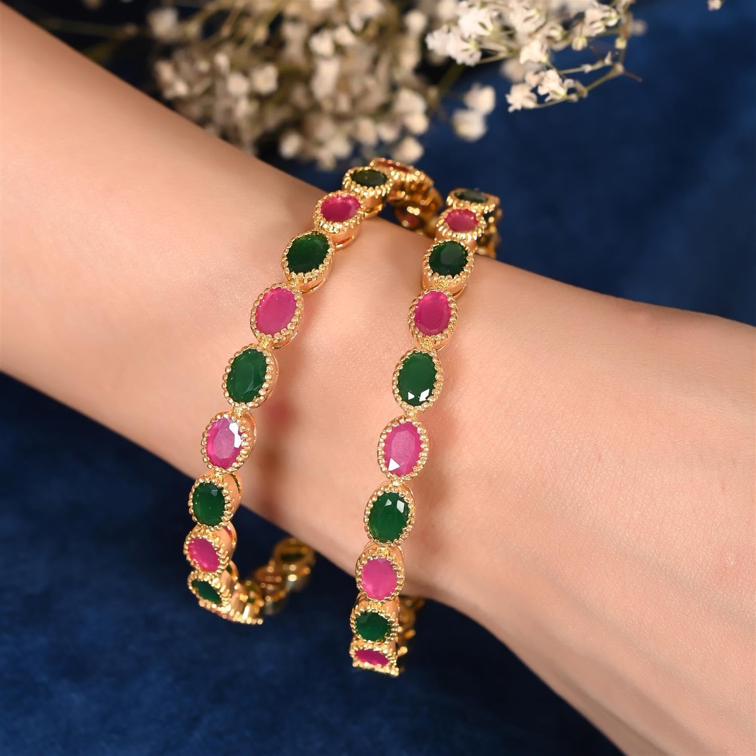 Ratnavali Jewels CZ Zirconia Gold Tone Red Green Diamond Multi Indian Bangles Bracelet Jewelry Women