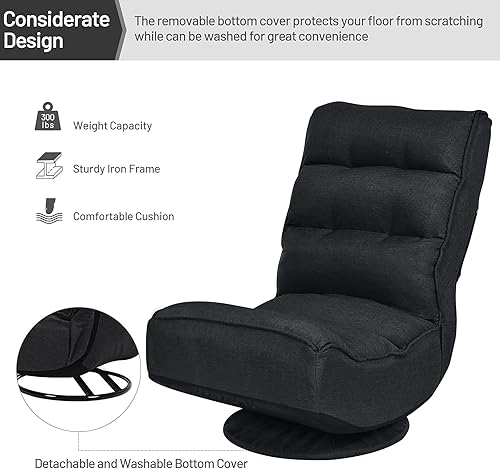 Miniatura 5 de Giantex - Silla gamer giratoria de 360 grados, silla plegable ajustable con 6 posiciones, soporte de resorte de hasta 136 kg, respaldo acolchado