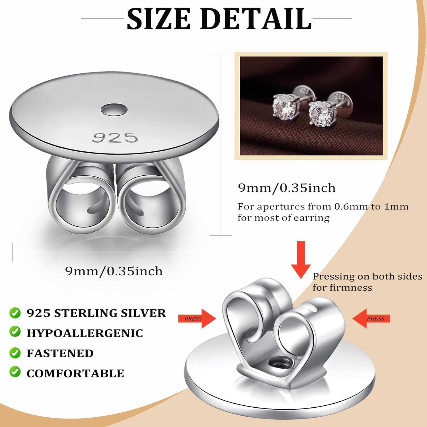 Earring Backs for Stud S925 Sterling Silver Safety Locking Lifter Secure Hypoallergenic Magic Earring Backs - Image 5