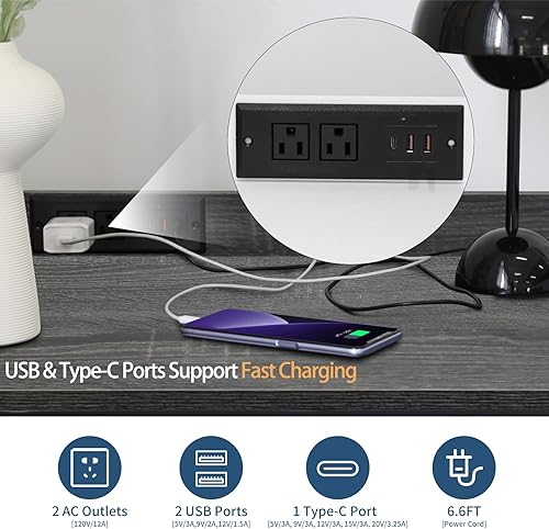 Miniatura 3 de FLYZC Soporte para impresora, mesa de impresora con estante de almacenamiento para oficina en casa, carrito grande de 23 x 18 pulgadas con toma de