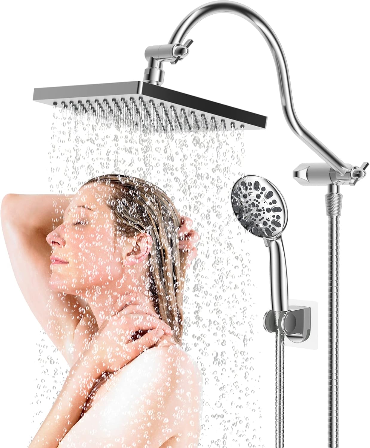 Hibbent 8 Inch Thickness Metal Rainfall Shower Head/Handheld Showerhead