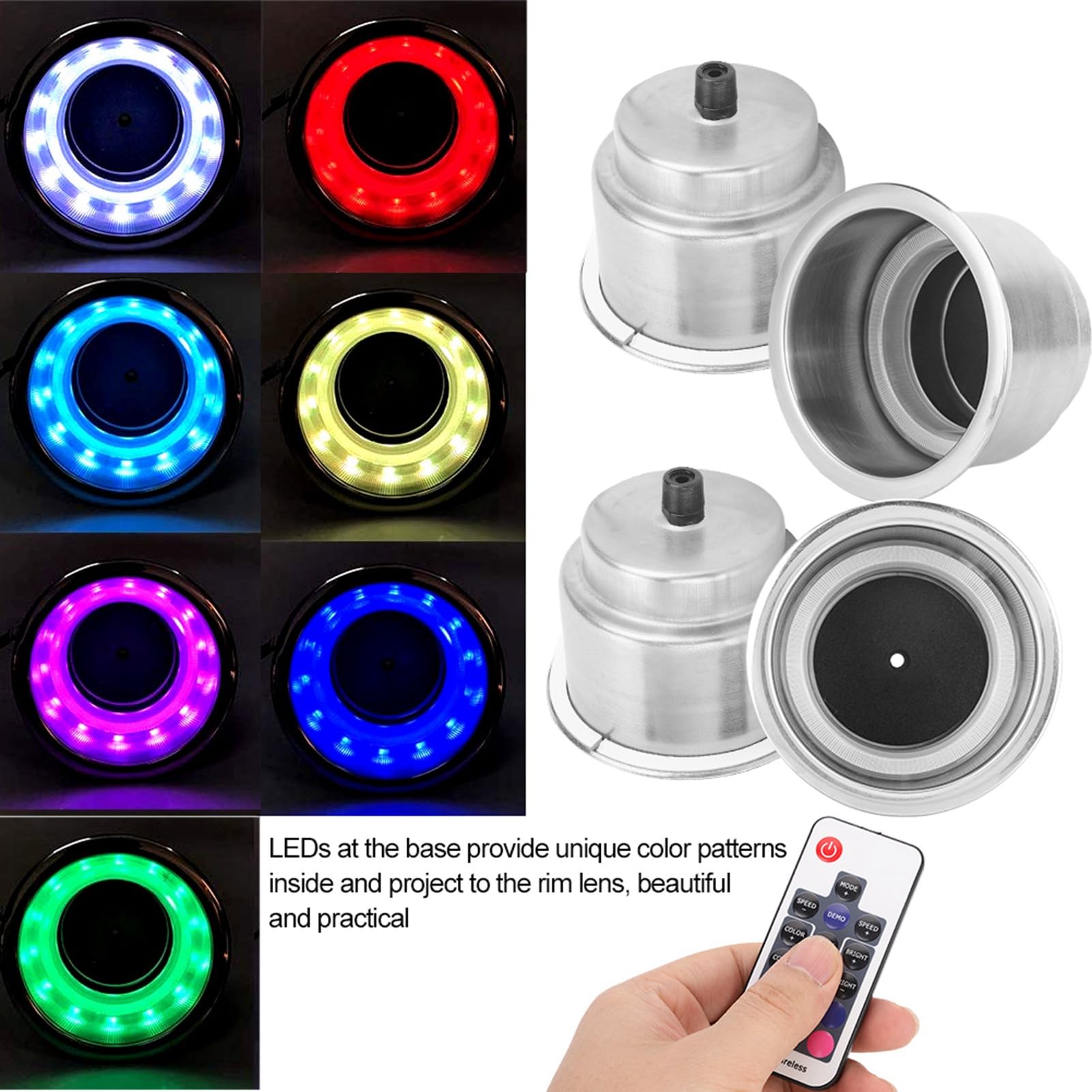 Set Portabicchieri RGB per Modifica Camion Marino con Design Antiscivolo 4 Pezzi Include Telecomando in Acciaio Inossidabile 304