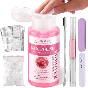 Nail Polish Remover 300ml, Press Pump, with Removal Tool, Rose Cuticle Oil | Gentle Rose Oil Formula, Quickly Removes Nail Polish & Gel, Large-Size Soak Off Remover Kit 10.15 Fl Oz, Salon & DIY Use