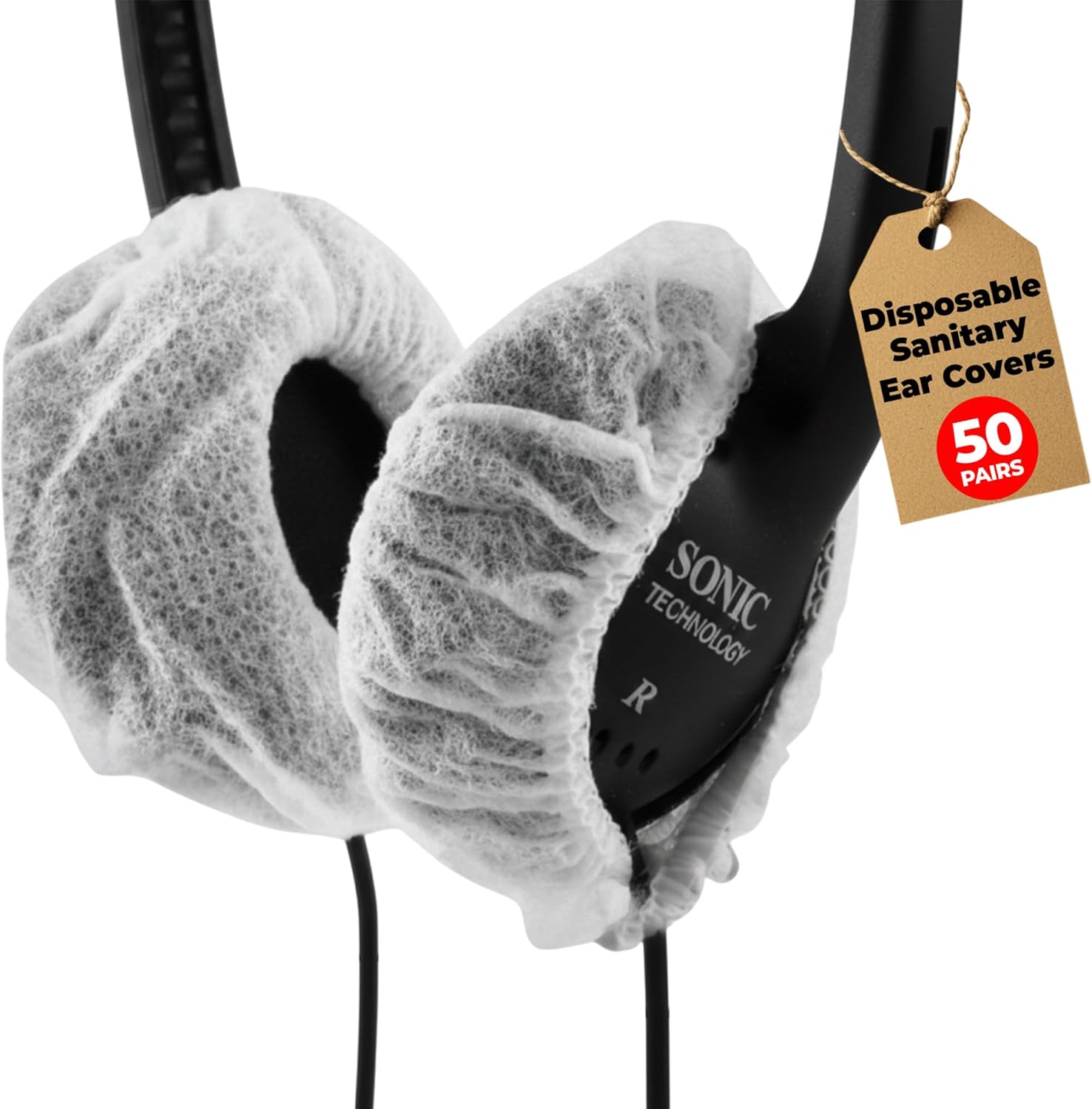 Sonic Technology Disposable Sanitary Ear Covers for Headphones and Headsets: 50 Pair (2.5") Woven Paper Head Phone Ear Caps - Hygienic Headset & Head Phone Caps - Headphone Covers for Protection