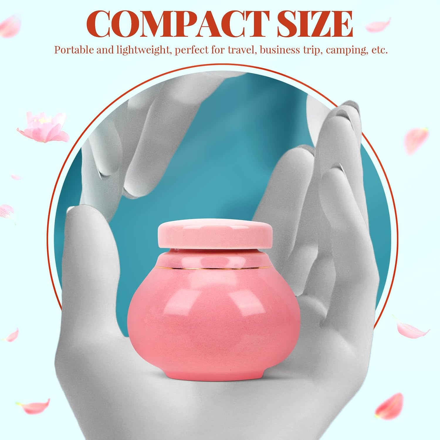 Gatuida Ceramic Chinese Medicine Powder Jar 55ml Pink Portable Cream Storage Container Flat-mouth Lotion Bottle for Travel and Cosmetic Samples