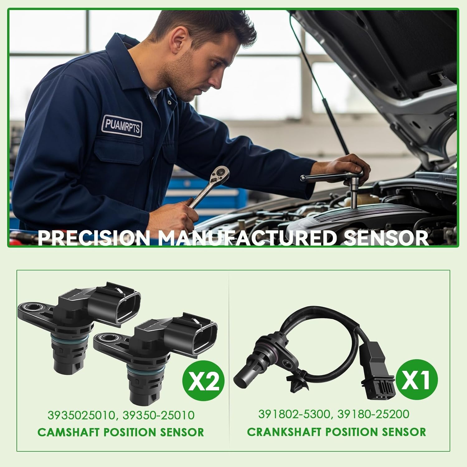 Camshaft Crankshaft Position Sensor Kit Compatible with Santa Fe 2010-2012, Sonata 2.4L 2006-2015, Tucson 2.4L 2010-2015, Forte 2010-2013, Optima 2011-2015 - Replace# 39350-25010 39180-25300