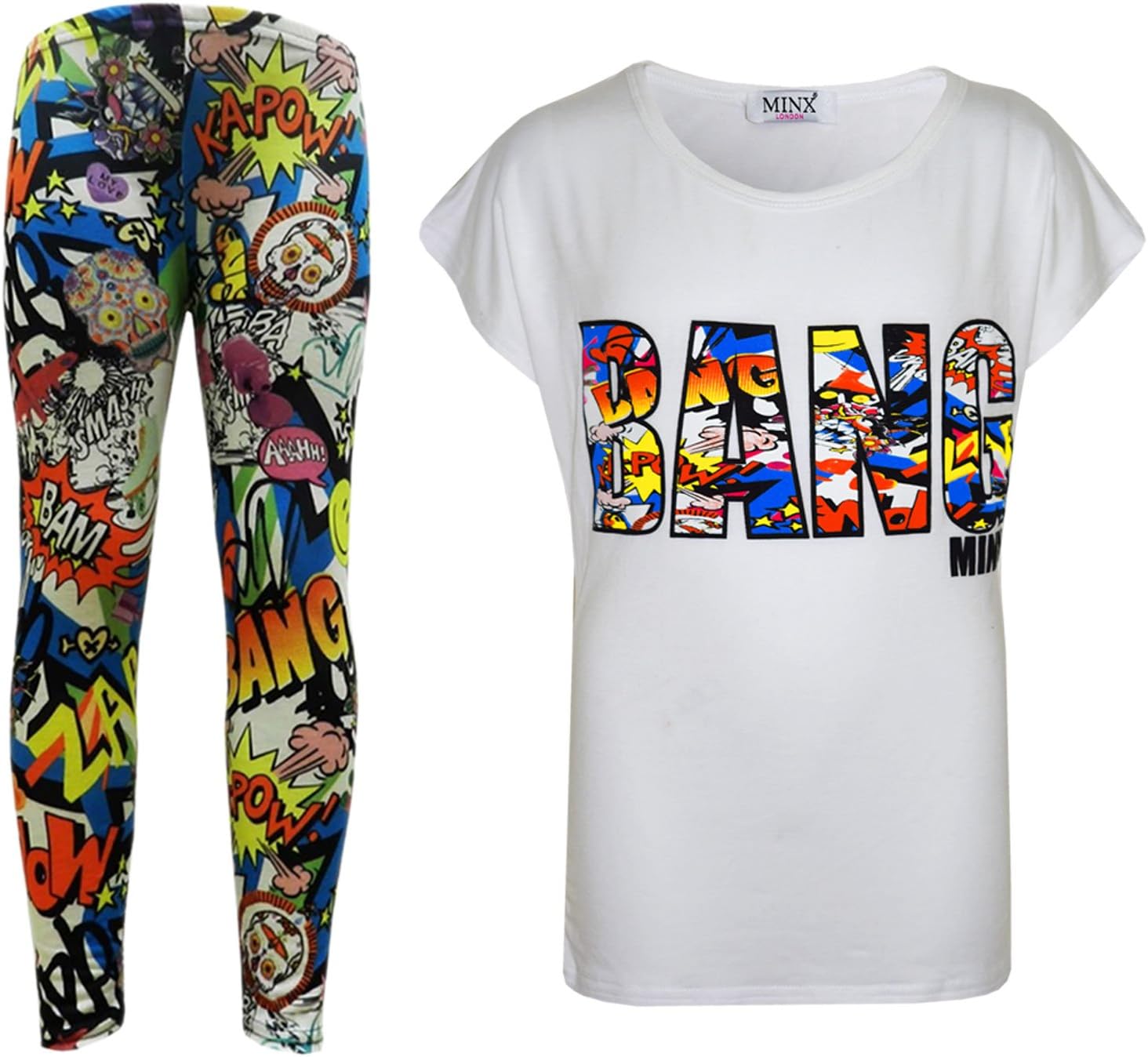 A2Z 4 Kids Girls Comic Bang Top Leggings Set Trendy Outfit Fun Clothing for Girls Ages 7-13 Years